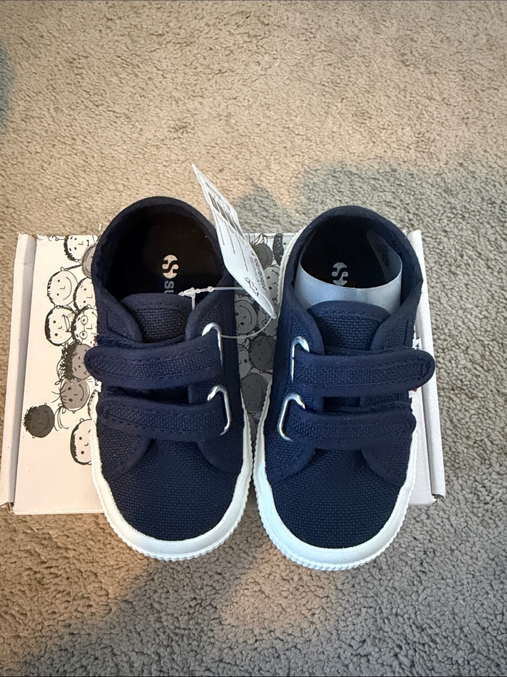 Superga Navy Canvas Kids Sneakers with Double Hook-and-Loop Straps